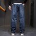Men's Summer Thin Style Patchwork Jeans Loose Plus Size Breathable Ice Silk Wide Leg Pants Mid Waist Fashionable Long Trousers_mkmklike.com