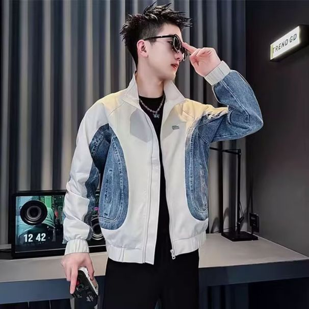 Trendy Brand Cool Fashion Denim Patchwork Jacket 2025 New Casual Men's Spring Top_mkmklike.com