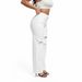 Women's Distressed Straight Leg Jeans - Washed White, Relaxed Fit, Double Knee Rips, Urban & Office Ready_mkmklike.com