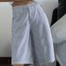 Women's High-End Straight Leg Denim Shorts Blue And White Striped Fashionable Casual High Waist Pants_mkmklike.com