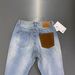 Men's Retro Cyan Blue Patchwork Denim Jeans – 13oz Heavyweight, Cleanfit Streetwear Style, Commuter-Friendly_mkmklike.com
