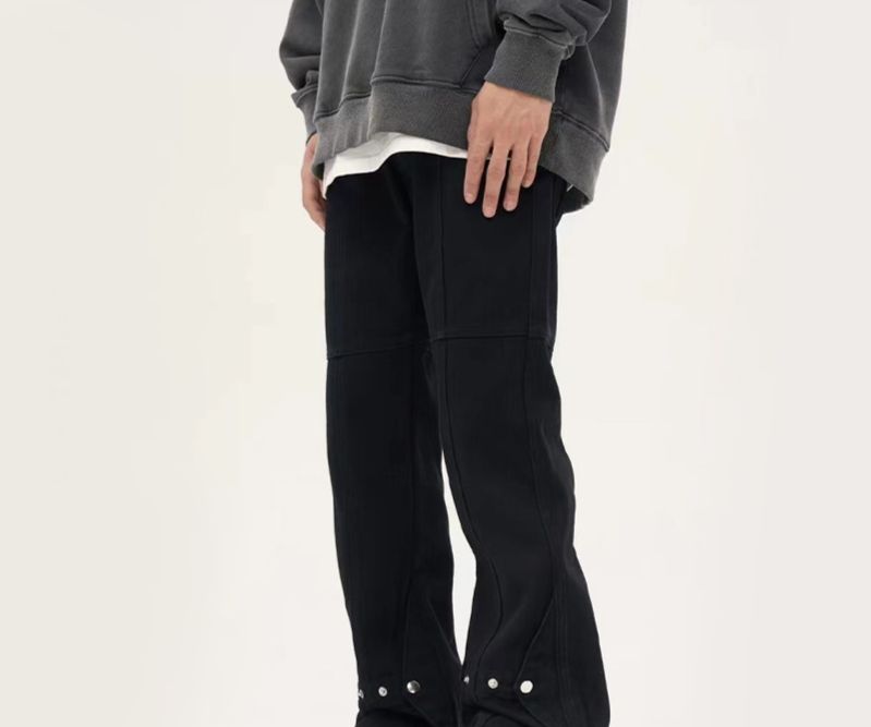 Men's Clothing High street design buttoned flared denim trousers spring niche hip hop straight slim men's trousers_mkmklike.com