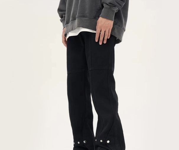 Men's Clothing High street design buttoned flared denim trousers spring niche hip hop straight slim men's trousers_mkmklike.com