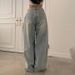 Korean High-Waisted Straight Jeans With Side Pleats – Vintage Washed Denim Pants (Dongdaemun Premium, Flared Leg Opening)_mkmklike.com