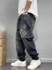 Men's Straight Leg Jeans Loose Fit Casual Versatile Long Pants American High Street Style Patterned Heat Transfer Print_mkmklike.com