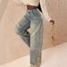 Women's Vintage Distressed High-Waisted Wide-Leg Jeans – Retro Blue Denim (Sizes 26-32, 90% Cotton)_mkmklike.com