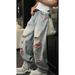 Men's Clothing High End Trendy Embroidered Distressed Casual Jeans Loose Fit Wide Leg Pants Curved Blade Cool And Versatile Niche_mkmklike.com