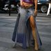 "Women's Asymmetrical High-Slit Denim Skirt – Low Waist & Trendy Streetwear Style"_mkmklike.com
