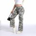 Women's Low-Rise Flared Jeans - Printed Botanical Design & Stretch Denim (S-2XL, Trendy Wide-Leg For Casual Chic)_mkmklike.com
