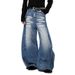 Retro Whiskered Washed Scimitar Jeans Men's And Women's Wide Leg Sickle Style Midweight Cotton Denim Trousers Black Blue_mkmklike.com