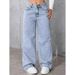 High Waisted Women's plus Size Straight Leg Jeans Washed Loose Wide Leg Pants Denim_mkmklike.com