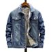 Men's Clothing Men's Fleece-Lined Denim Jacket - Slim Fit Winter Casual Coat With Stand Collar (Light Blue & Dark Blue, Sizes M-5XL)_mkmklike.com