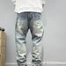 Men's Clothing High End Graffiti Hand Painted Handsome Jeans Men's Loose Small Straight Spring And Autumn Long Pants_mkmklike.com