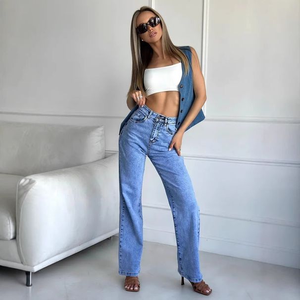 Women’s Tall Flared Jeans – Spring Casual High-Waisted Denim Pants For Long Legs (Sizes 25-32, Cotton Blend, Classic Blue, Office & Street Style)_mkmklike.com