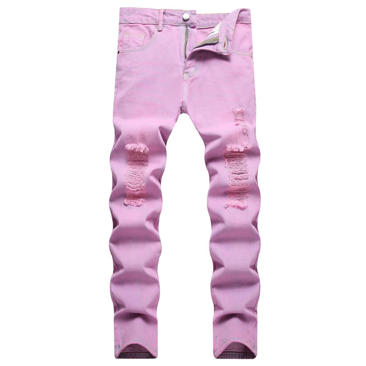 Men's Pink Distressed Straight Fit Denim Jeans – Vintage Washed Cotton Pants For Urban Fashion (Sizes 28-40, Trendy Pink)_mkmklike.com