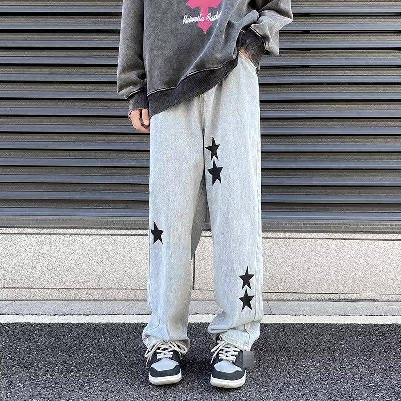 Star Embroidered Jeans Wholesale High Street Relaxed Fit Straight Leg Wide Pants for Teens Spring And Fall_mkmklike.com