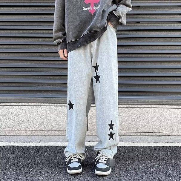 Star Embroidered Jeans Wholesale High Street Relaxed Fit Straight Leg Wide Pants for Teens Spring And Fall_mkmklike.com