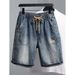 Men's Retro Drawstring Denim Shorts Loose Straight Leg Cargo Five Point Summer Trendy Clothing Factory Direct Sales_mkmklike.com