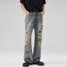 Men's Heavy Ripped Jeans Hip Hop Distressed Loose Fit Slimming Flare Pants American High Street Style For Men And Women_mkmklike.com