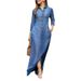 Women's Autumn New Denim Dress Shirt Collar Denim Single Row Button Casual Comfortable Long Sleeved Flip Tie Pocket Long Dress_mkmklike.com