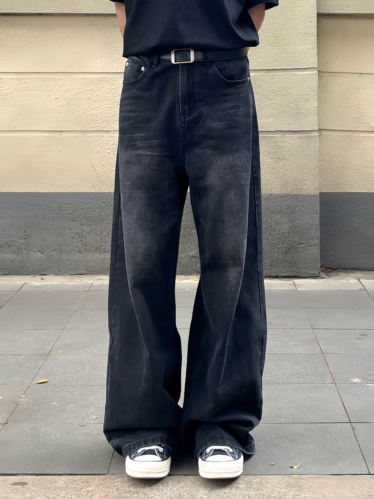 Vintage Washed Black High-Street Jeans – Unisex Relaxed Fit Straight-Leg Denim Pants (S-3XL, Non-Stretch, Distressed Detailing, All-Season)_mkmklike.com