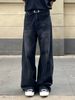 Vintage Washed Black High-Street Jeans – Unisex Relaxed Fit Straight-Leg Denim Pants (S-3XL, Non-Stretch, Distressed Detailing, All-Season)_mkmklike.com