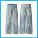 Men's Clothing Retro Basic Washed Blue Scimitar Jeans Men And Women New Loose Straight Commuter Pants_mkmklike.com