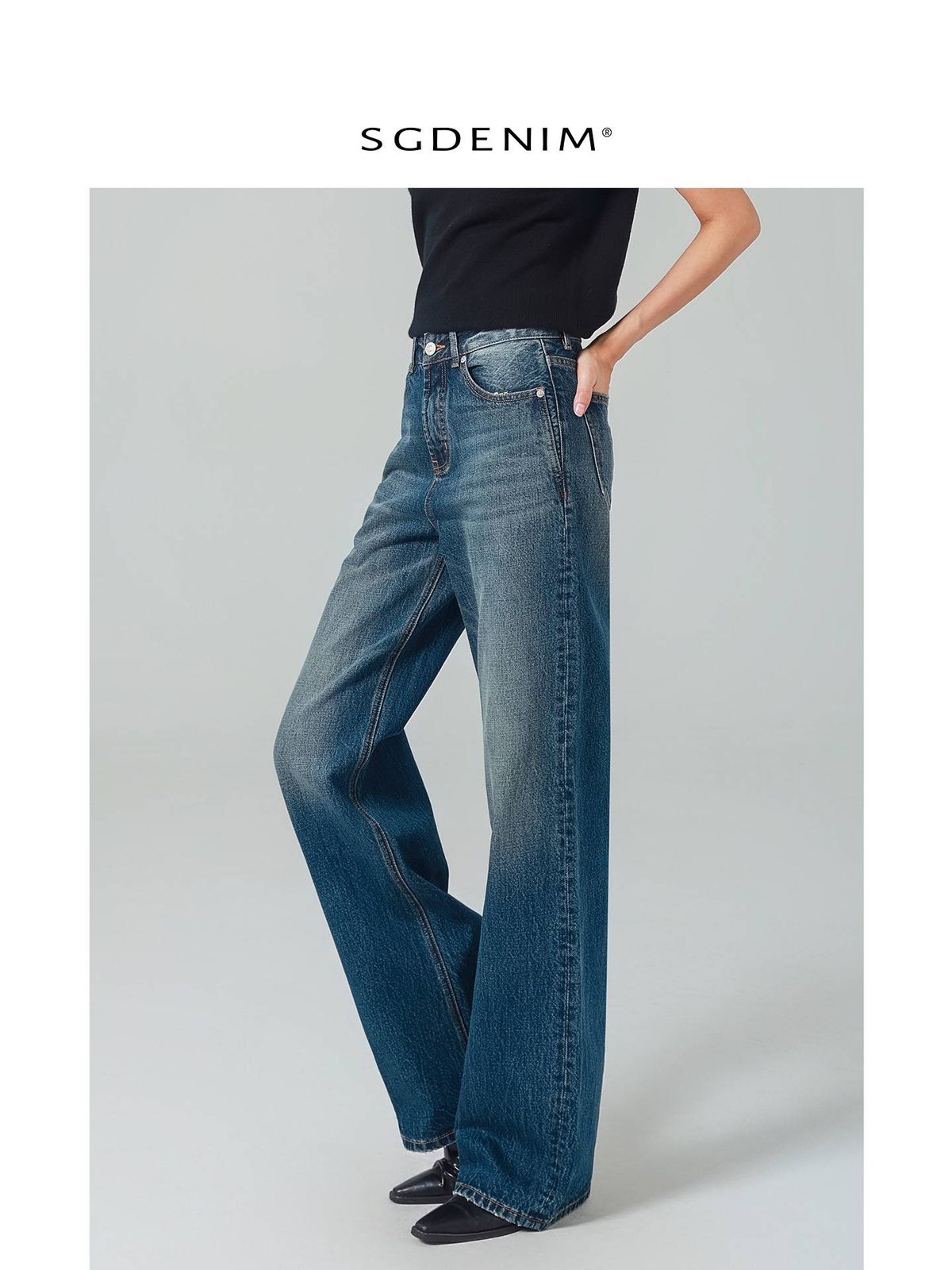 Retro High-Waisted Wide Leg Jeans For Women Straight Leg Slimming Loose Fit Trendy Denim Autumn Washed England Style Fashion_mkmklike.com