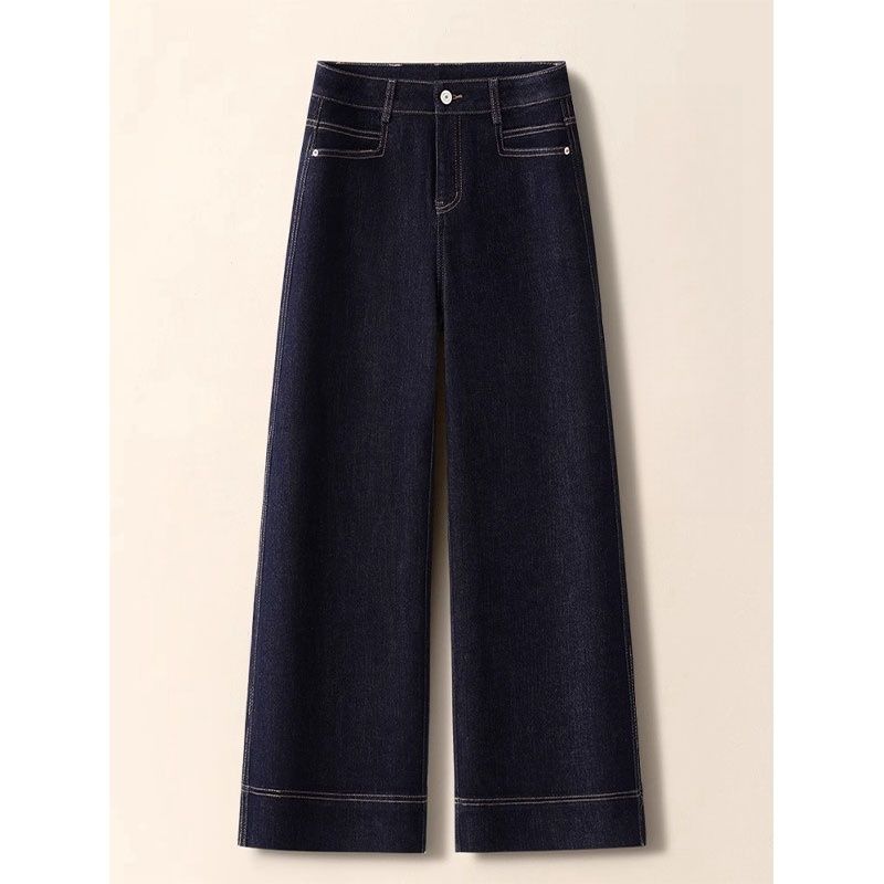 Plus-size Dark Blue Jeans Spring And Autumn 2025 New Style, High-waisted, Slimming Straight-leg For Petite Plus-size_mkmklike.com
