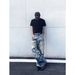 American High Street Men's 3D Digitally Printed Lettering And Floral Patterned Jeans Trendy Distressed Design Loose Wide Leg Trousers_mkmklike.com