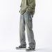 High Street Zipper Denim Trousers Men's Spring And Autumn American Retro Tooling Design Sense Loose Straight Wide Leg Trousers_mkmklike.com