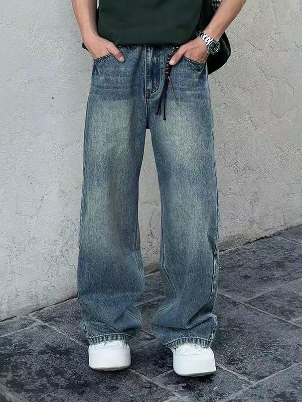 Men's Vintage Washed Blue Straight Leg Jeans Cleanfit Retro Denim Pants For Casual Streetwear (Slim To Xl Sizes Available)_mkmklike.com