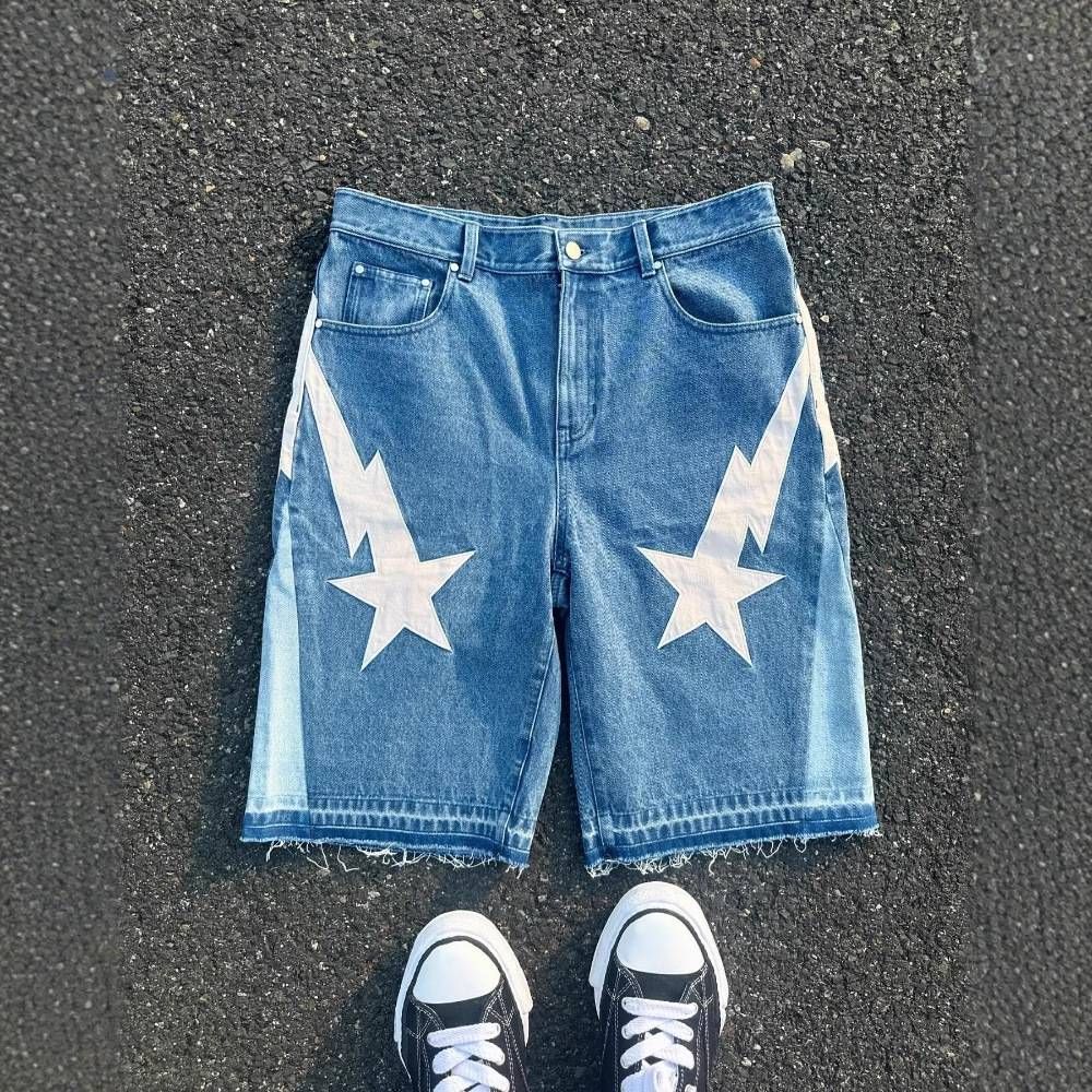 Men's Clothing High Street 25 New Summer New European And American Trend Letter Stitching Denim Shorts_mkmklike.com