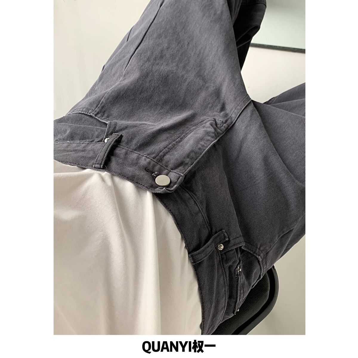 Men's Clothing Design Washed Jeans Loose High Waist Straight Slim Ins Wide Leg Pants_mkmklike.com