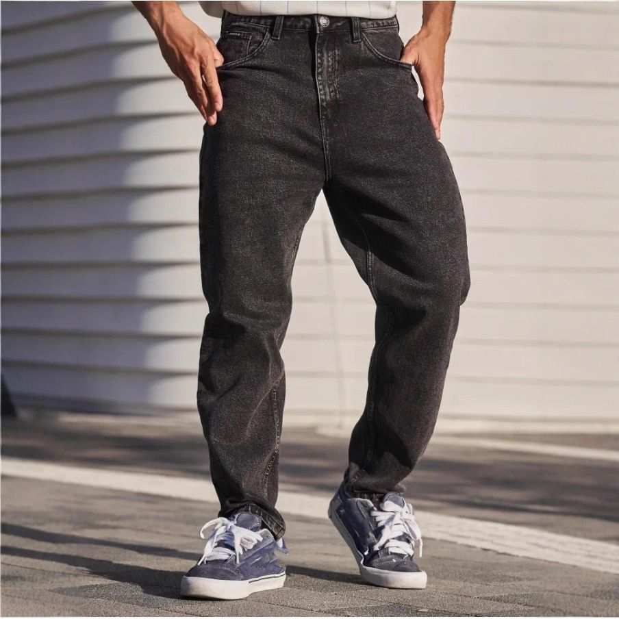 Men's Jeans Banana Pants Mid Waist Straight Loose Fit Long Slight Stretch Machine Washable_mkmklike.com