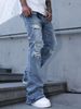 Purpl Men Women Distressed Light Grey Washed Jeans American Style Solid Color Basic Straight Trousers With Raw Hem_mkmklike.com