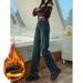Retro High-waisted Fleece-lined Jeans For Women, New Autumn And Winter Thickened Loose Slimming Drapey Straight-leg_mkmklike.com