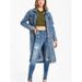 Men's And Women's Distressed Denim Jacket with Polo Collar Long Sleeve Overshirt Streetwear Fashion Blue Coat_mkmklike.com