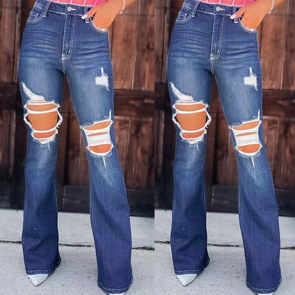 Women's Clothing Casual Jeans Women's Slimming Temperament Ripped Wide Leg Pants Trendy Pants_mkmklike.com