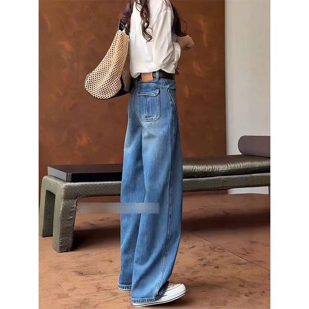 Vintage Blue Wide-Leg Jeans For Women - High Waist Loose Fit Plus Size Denim Pants High-Waist Magic_mkmklike.com