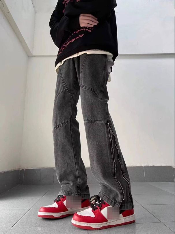 Men's Clothing Heavyweight Black Straight Leg Jeans Slightly Flared Casual Long Pants Mid Waist High Street Versatile Denim_mkmklike.com