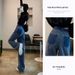 New High-waisted Elastic Waist Wide-leg Straight Jeans For Women With A Drapey, Woven Texture And Distressed Bark_mkmklike.com