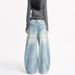 LKTM Vintage Wide-Leg Distressed Denim Jeans Asymmetrical Hem Patchwork Detail Retro American Style for Men And Women_mkmklike.com