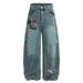 Men's Clothing Floral Embroidered Straight Jeans New High Waist Loose Wide Leg Ripped Trousers_mkmklike.com
