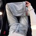 Women's Rhinestone Flared Jeans – High Waist Wide Leg Trousers With Straight Cut & Floor-Length Hem (S-2xl, Light Blue Cotton Denim)_mkmklike.com