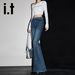 Women's Rhinestone Flared Jeans With A Stylish Design, Slimming, Casual, Versatile, Stretchy, Floor-length Pants_mkmklike.com
