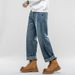 American Retro Spring Jeans, Men's Straight Harlan Loose Trendy Brand Washed Double Craft Middle Waist Youth Large Size Knowledge Clothes Decoration_mkmklike.com