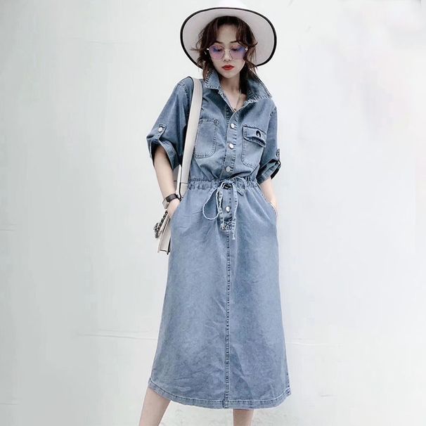 ELLE European Style Denim For Women, Waist-Cinching Mid-Length, 2022 New Spring/Summer Korean Version, Elegant Loose Thin_mkmklike.com