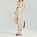 In-stock Three-needle Beige Spring-autumn High-waisted Straight Narrow-fit Women's Jeans With A Wide-leg Drape Effect,_mkmklike.com