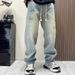 Men's Classic Straight-Leg Jeans – Vintage Washed Blue Denim Pants With Adjustable Drawstring & Relaxed Fit (Sizes S-3xl)_mkmklike.com